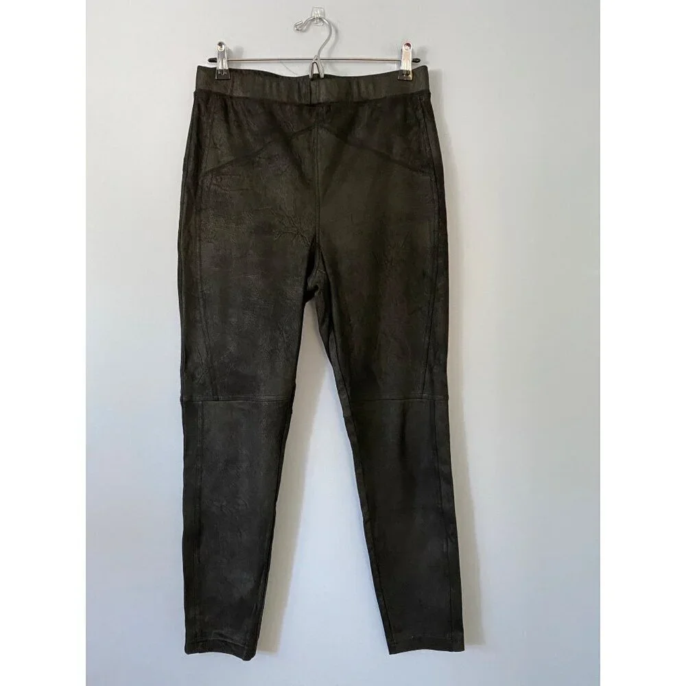 Free People Size Medium Midnight Vegan Suede Skinny Black High Rise Leggings